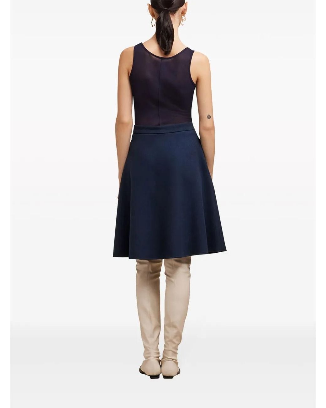 AMI Blue Viring-Wool Blend A-Line Skirt