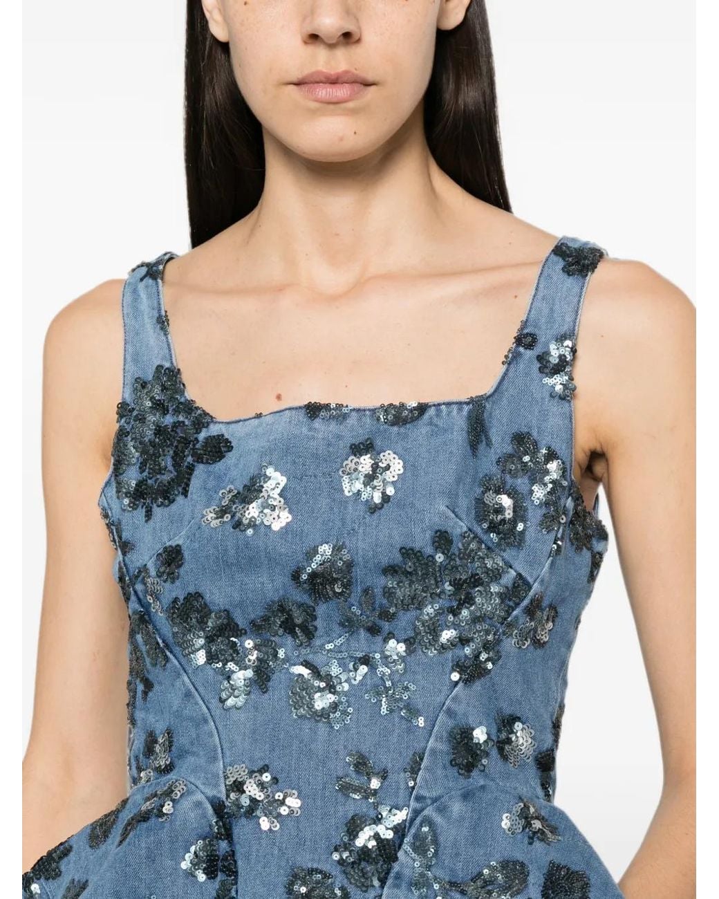 Marques'Almeida Blue Sequin-Embellished Top