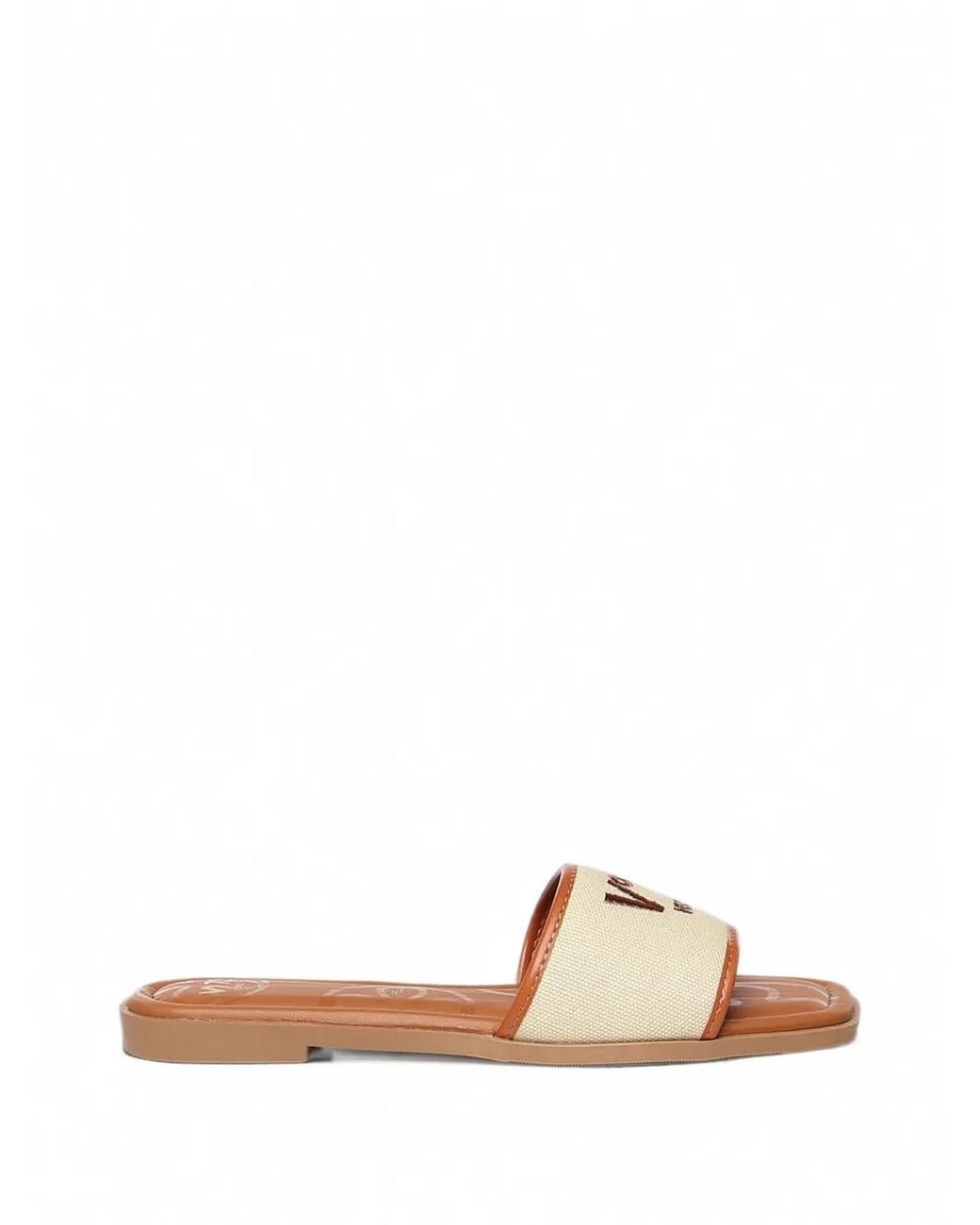 V73 Natural Ciabatta Fascia Logo-Lettering Canvas Sandals