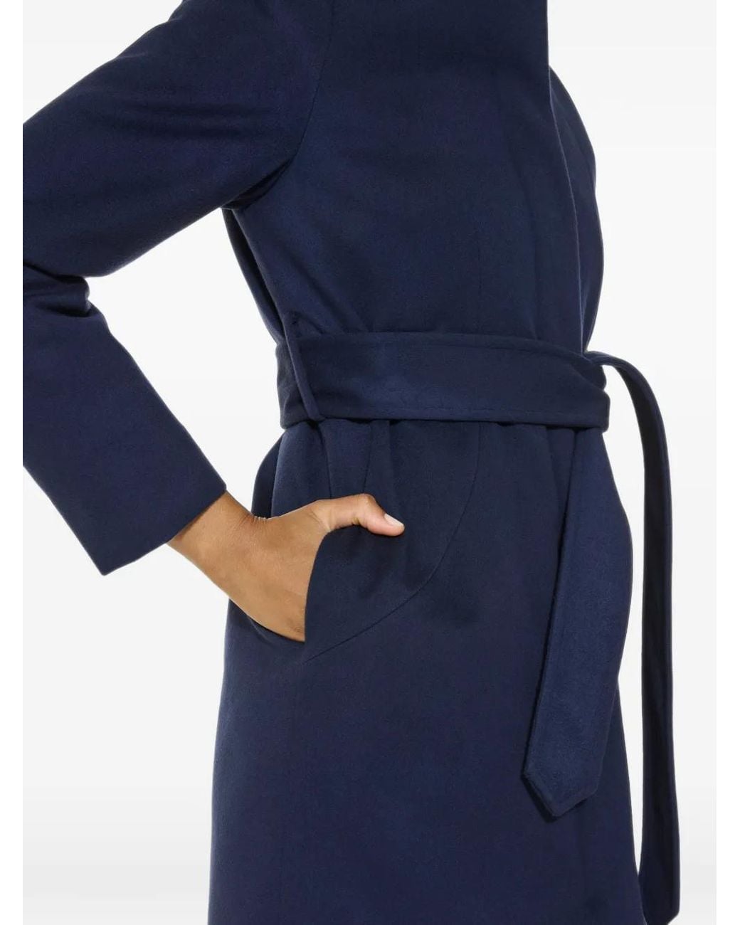 Norwegian Wool Blue Belted Stand-Collar Coat