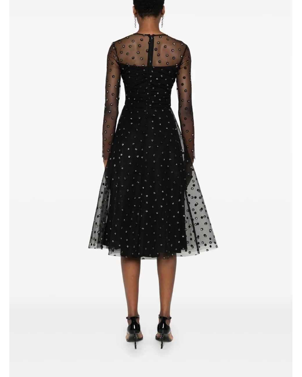 Nissa Black Polka-Dot Glitter-Embellished Tulle Dress