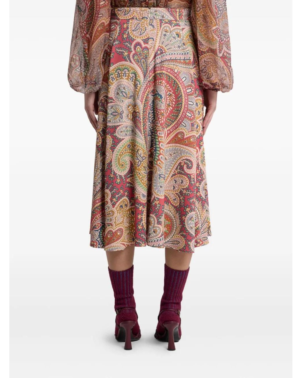 Etro Pink Paisley-Print Midi Skirt