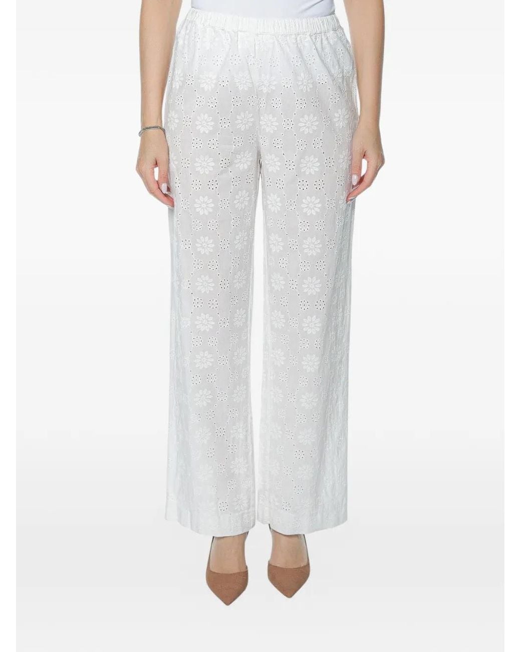 Mc2 Saint Barth White Pantalon À Broderie Anglaise Inez