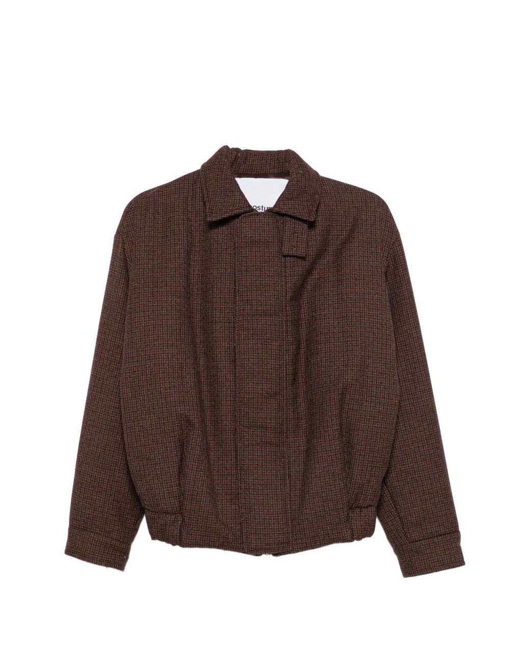 Costumein Brown Houndstooth-Pattern Zip-Up Jacket for men