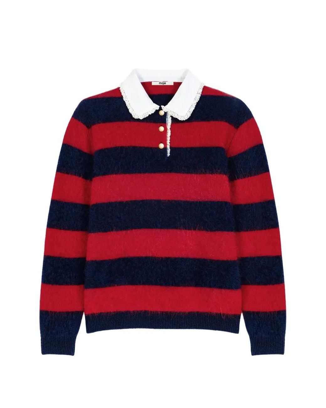 Pull Texturé À Col En Popeline Maje en coloris Red
