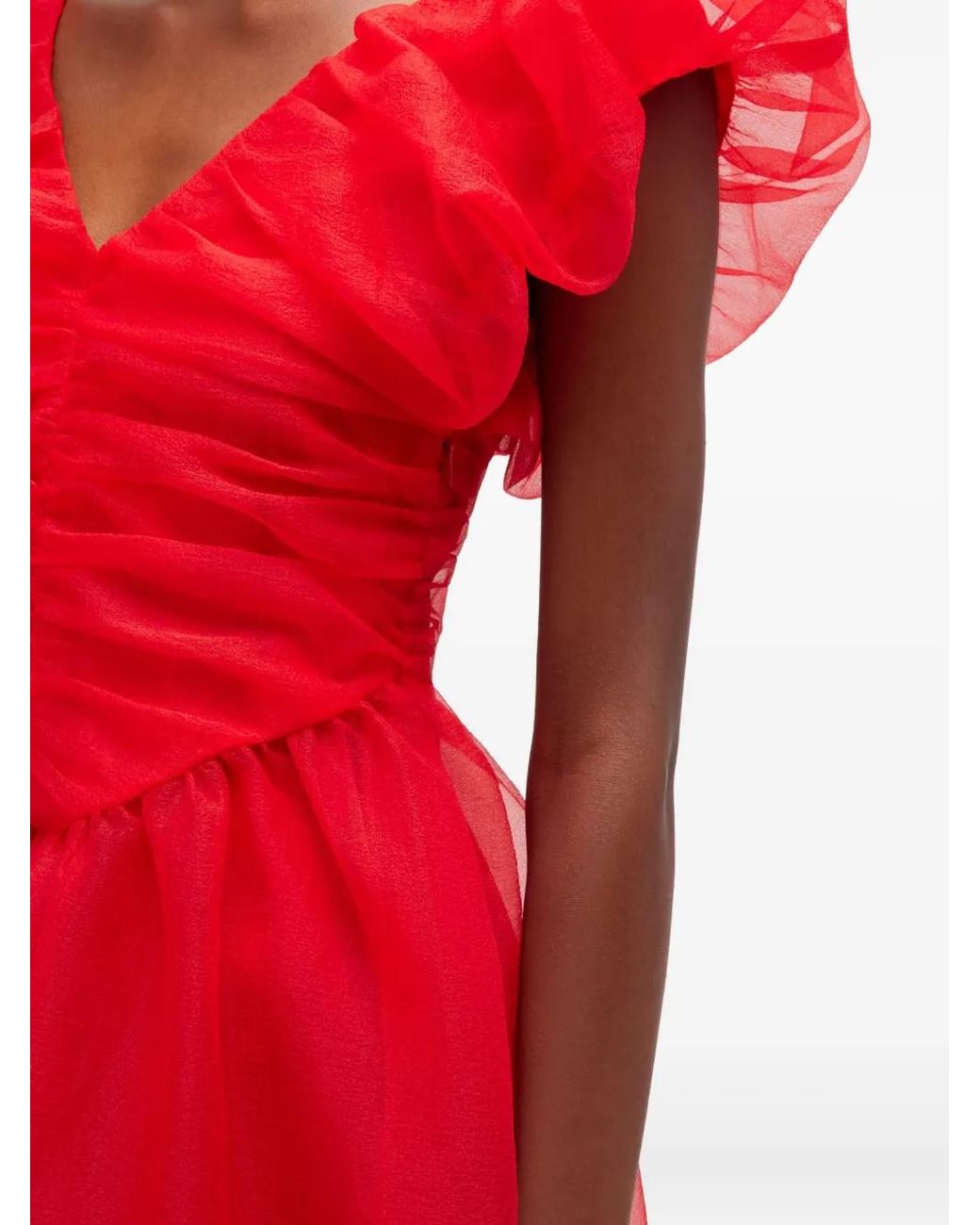 Ganni Red Organza Ruched Dress