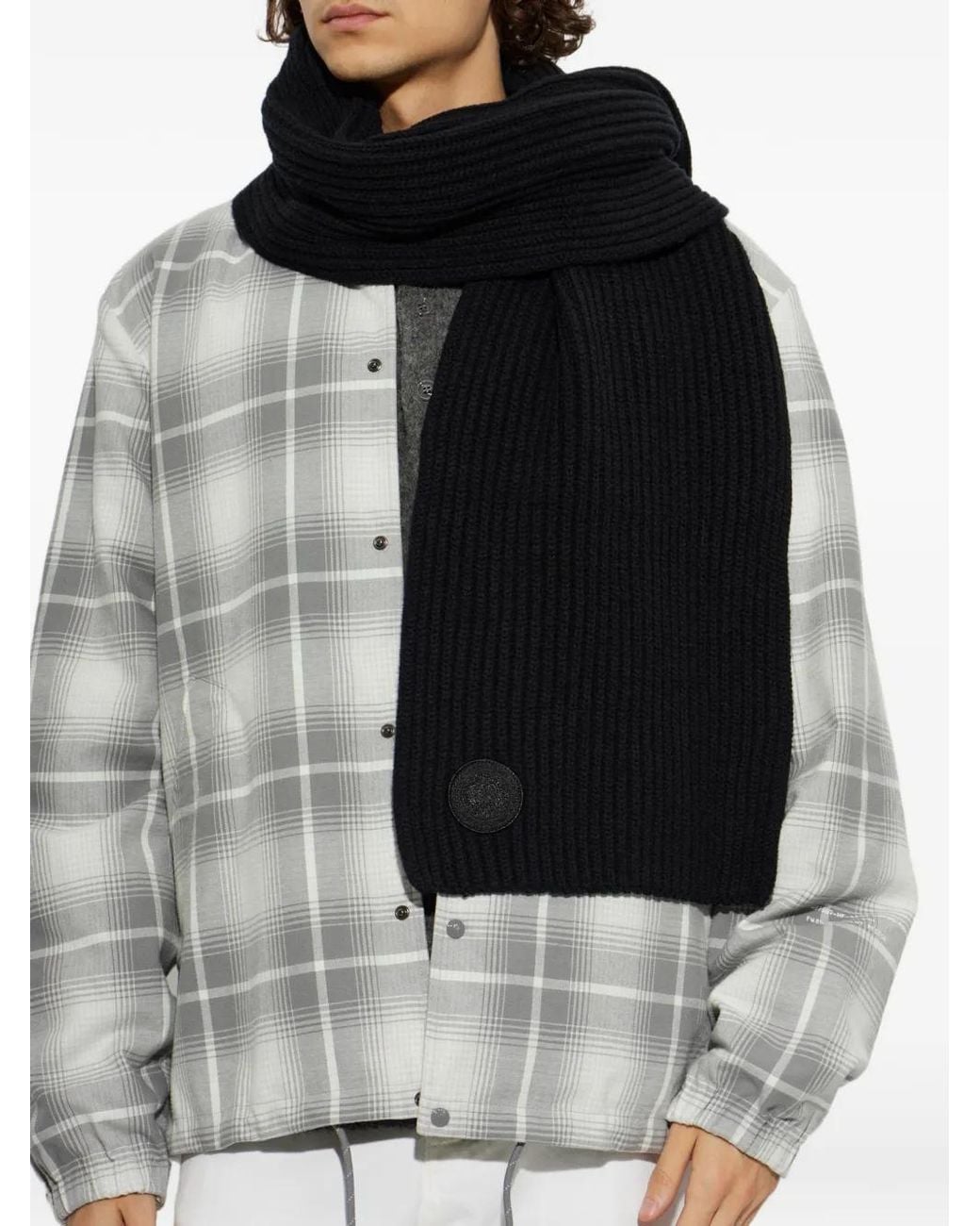 Canada Goose Black Ribbed Logo-Patch Scarf