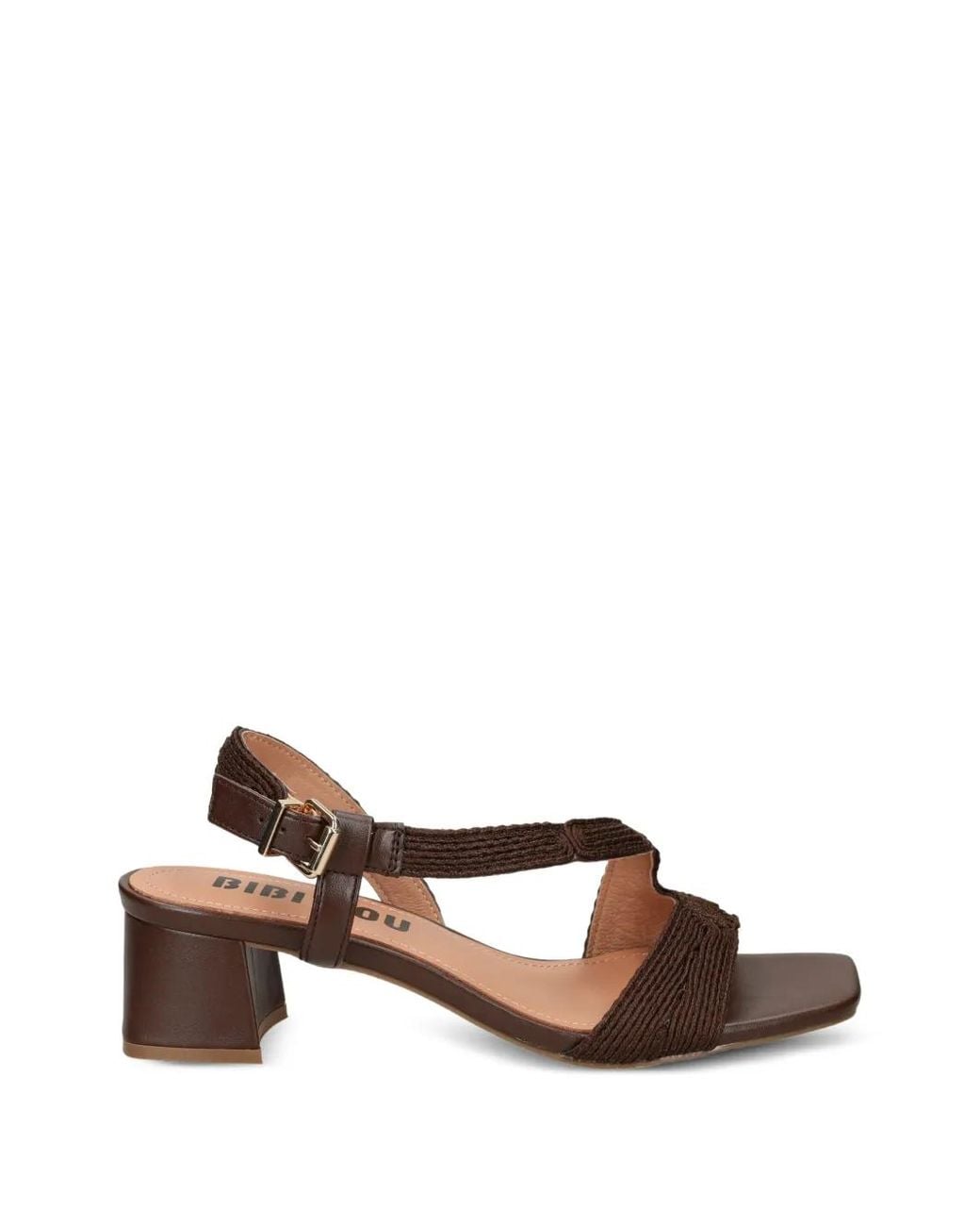 Bibi Lou Brown Lipe Embroidered-Strap Block-Heel Sandals