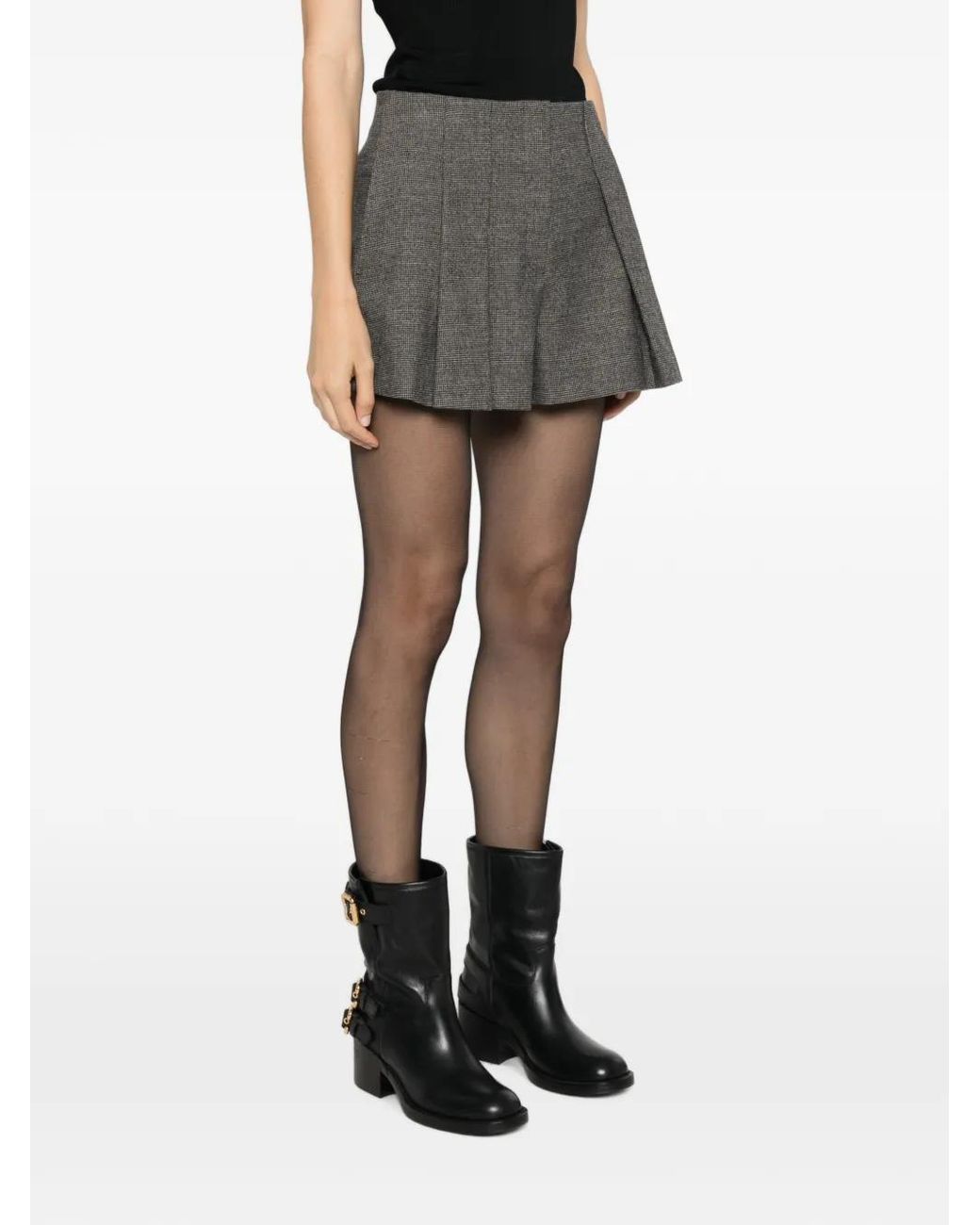 Sandro Gray Houndstooth-Pattern Pleated Shorts