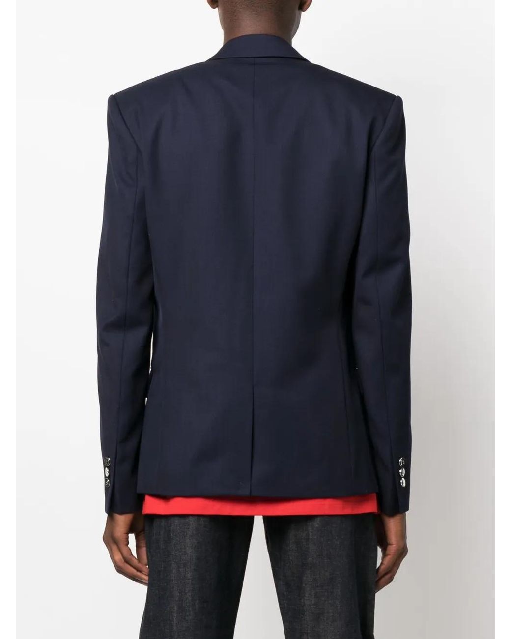 Balmain Blue Embossed-Button Double-Breasted Blazer for men