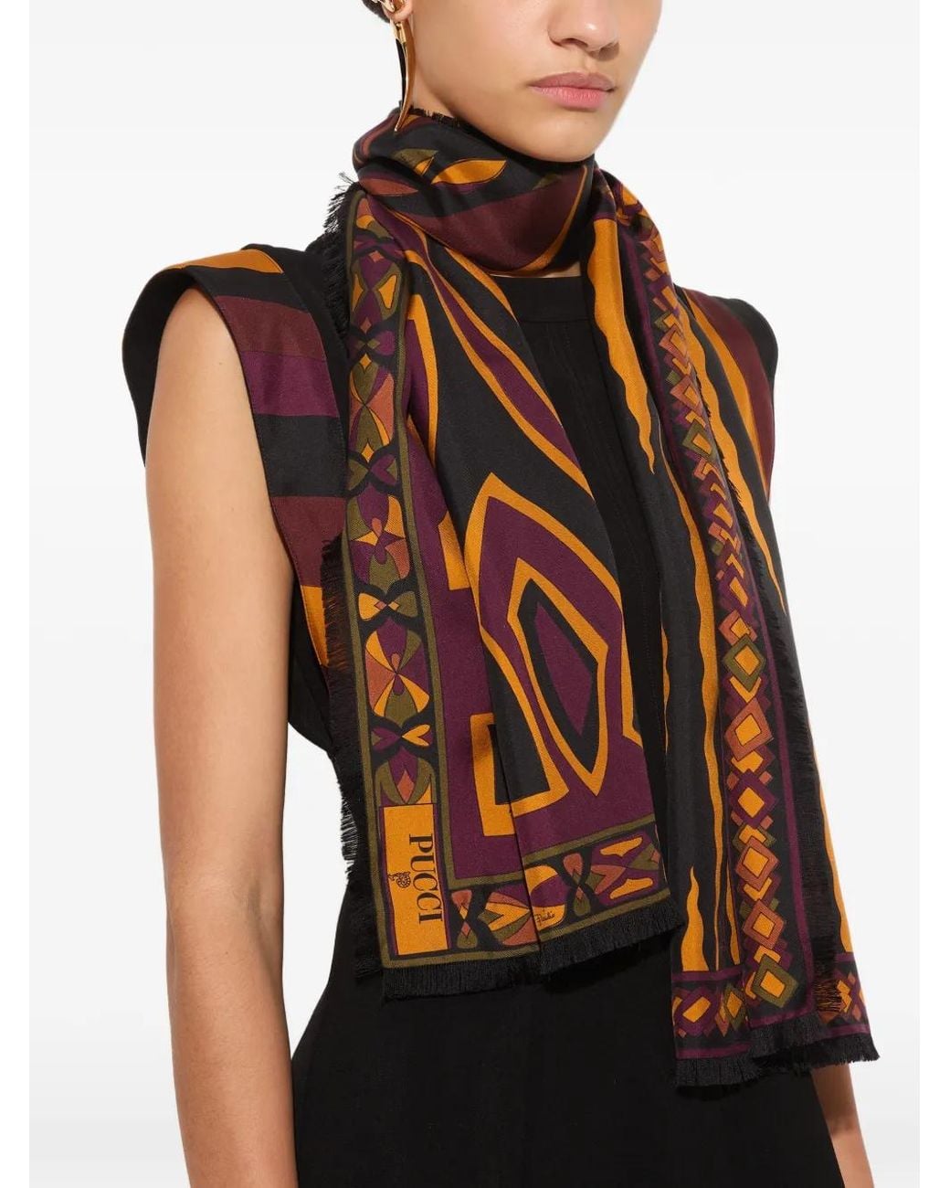 Emilio Pucci Brown Mixed Print Silk Stole
