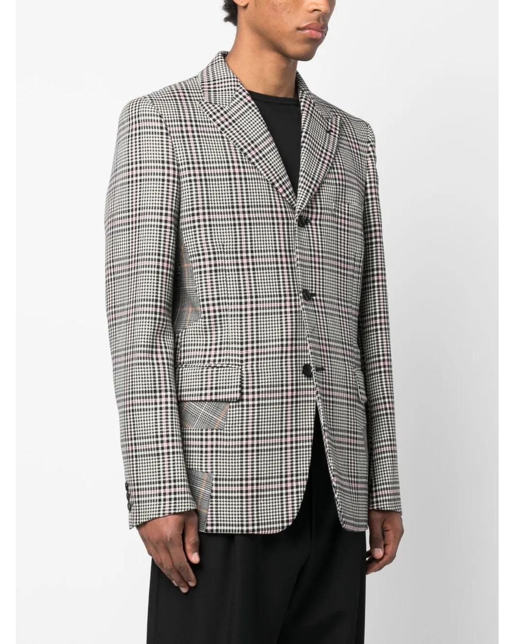 Comme des Garçons Gray Patchwork Detailing Checked Blazer for men