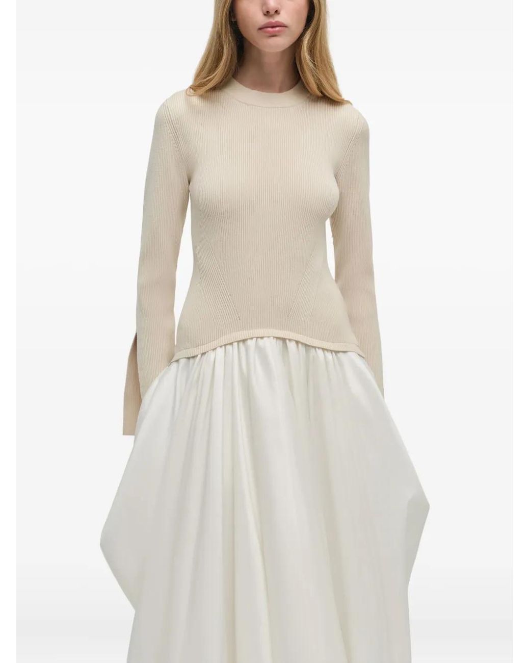 Jonathan Simkhai White Knit-Top Balloon-Skirt Midi Dress