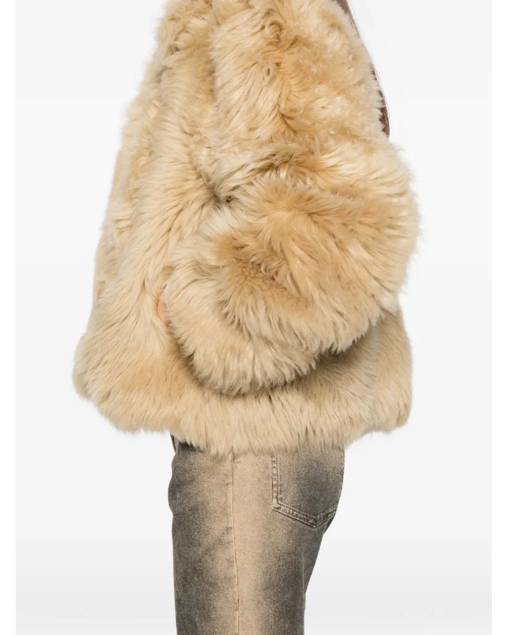Cynthia Rowley Natural Shearling Cropped Jacket