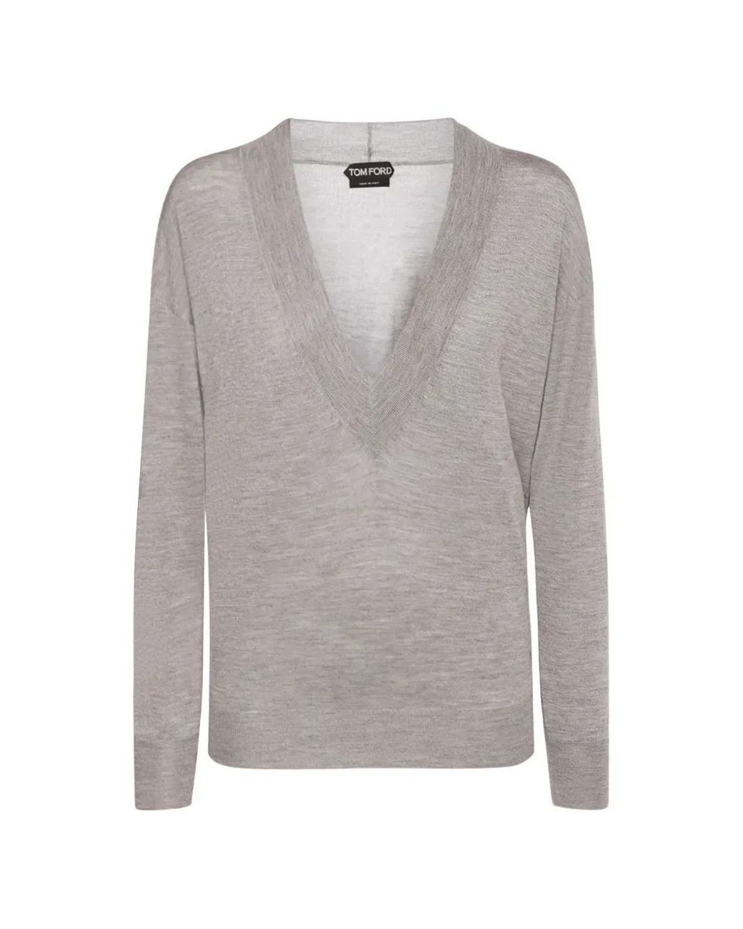 Tom Ford Gray V-Neck Long-Sleeve Sweater