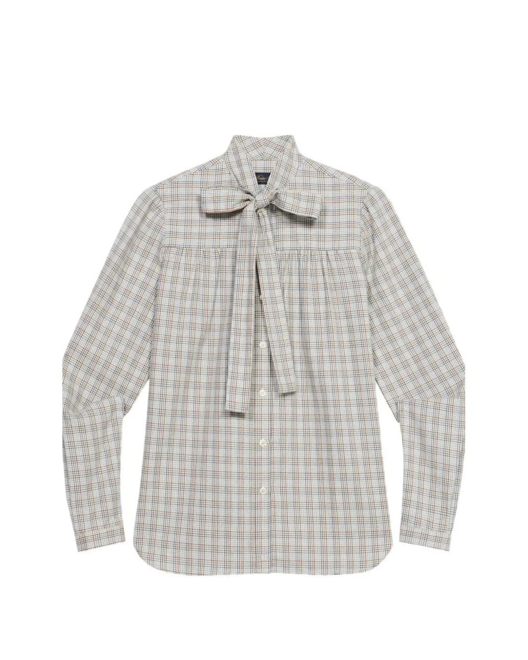 Brooks Brothers Gray Check-Pattern Scarf-Neck Shirt