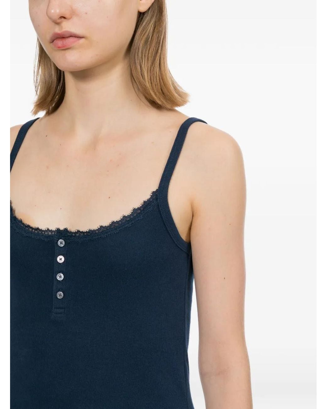 AAPE BY A BATHING AP Blue Button-Front Laced Camisole