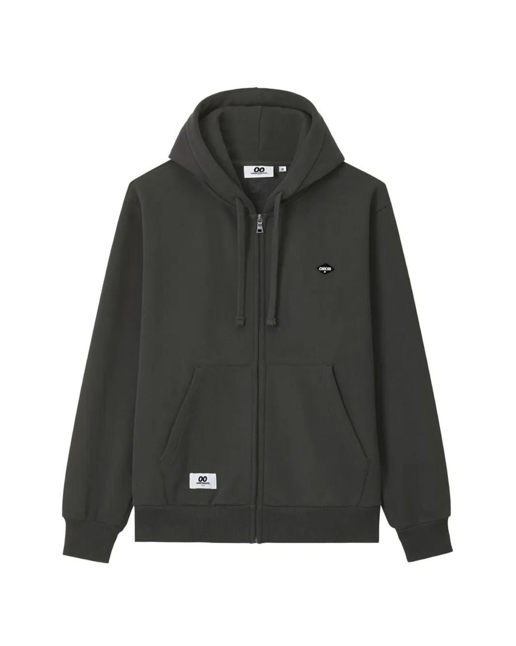 Chocoolate Black Zip-Up Logo-Patch Hoodie for men