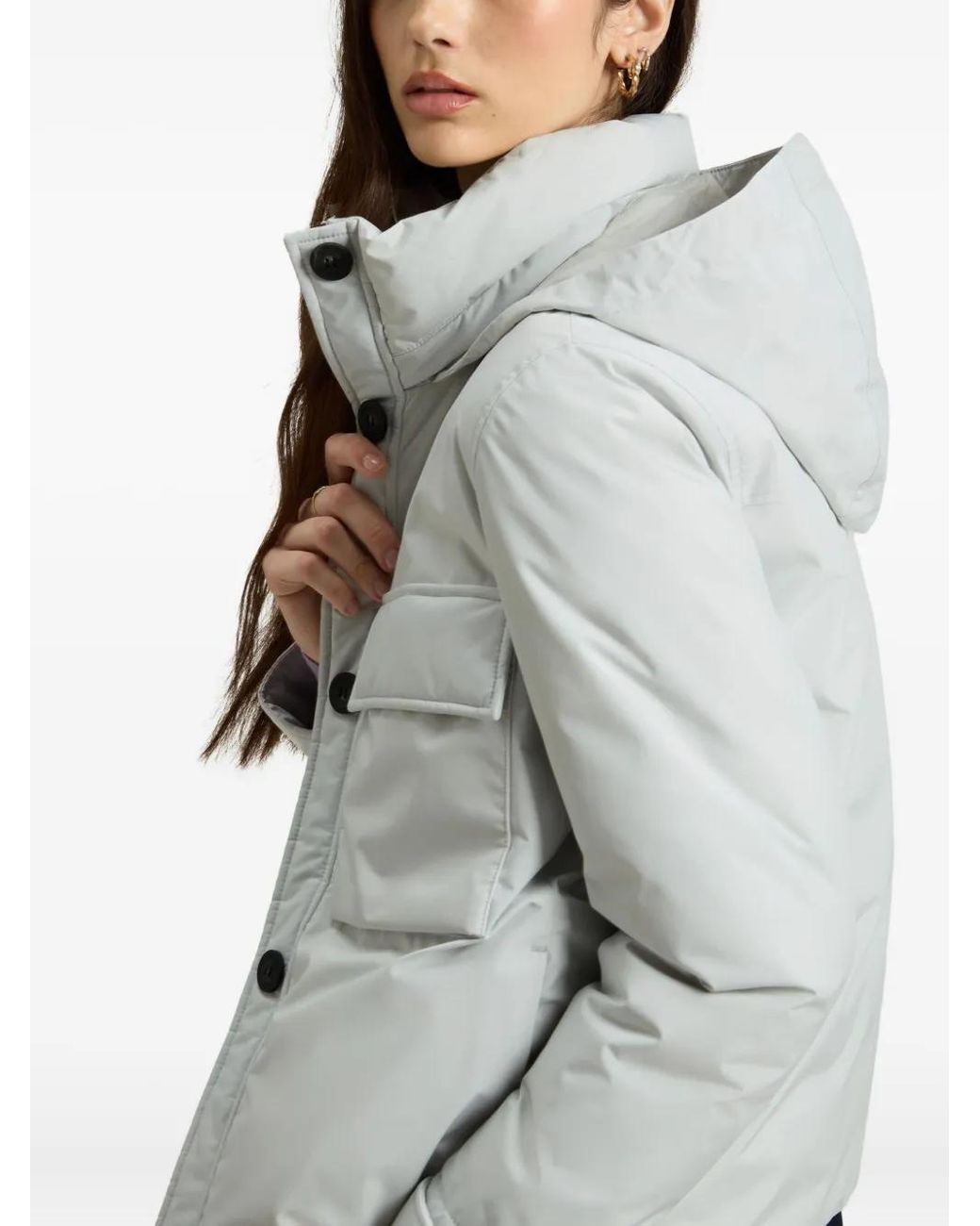 Woolrich White Hooded Flap-Pocket Jacket