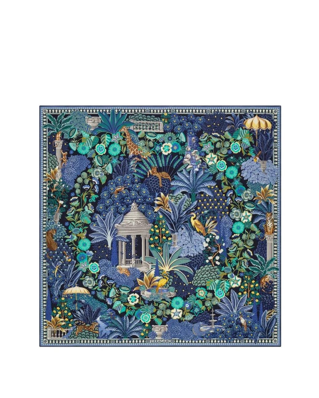 Ferragamo Blue Garden Print Silk Scarf