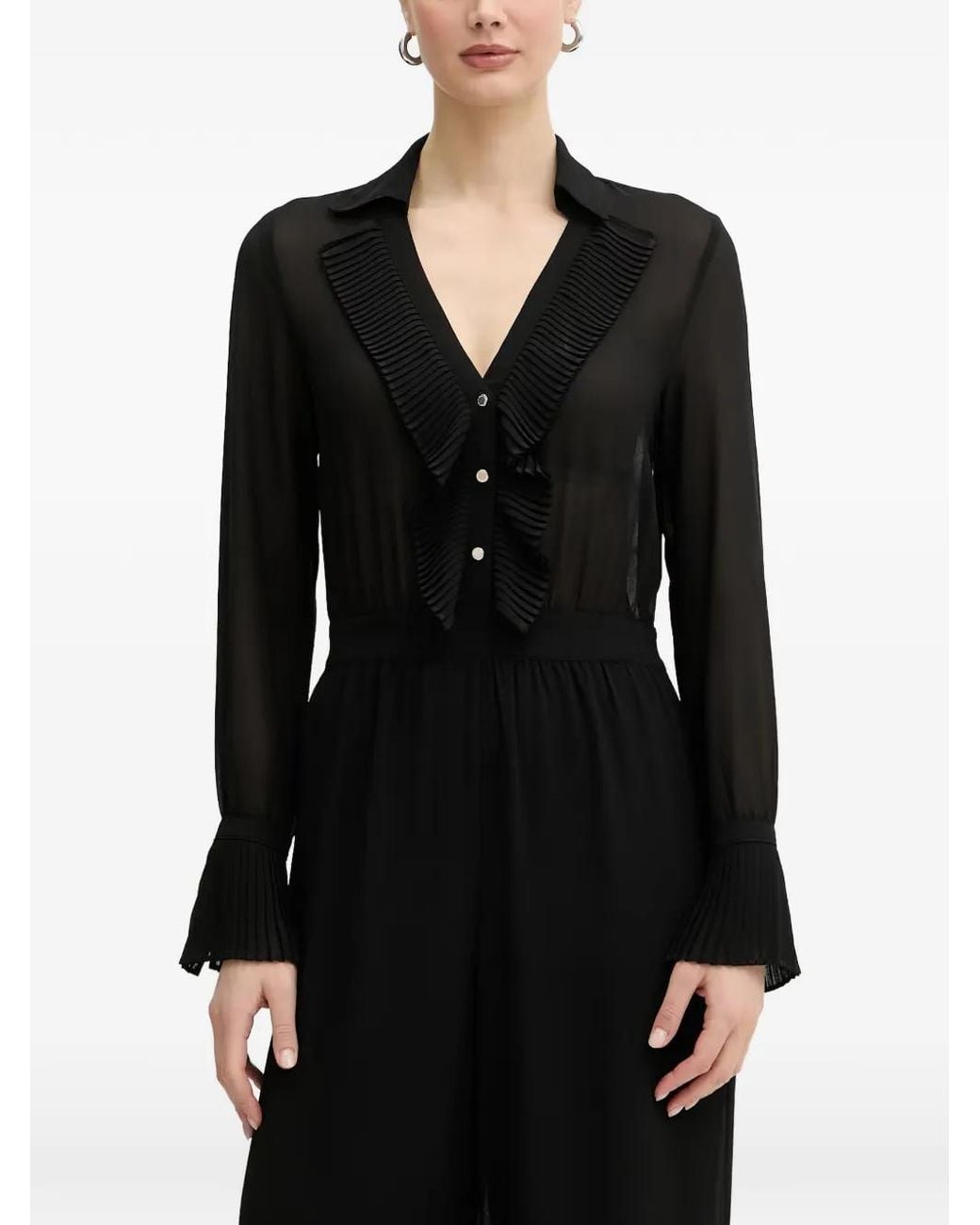 Morgan Black Pleated-Trim Wide-Leg Jumpsuit