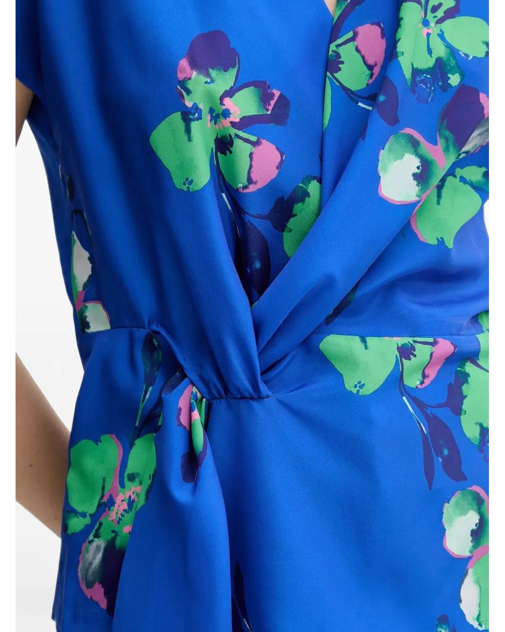Morgan Blue Floral-Print Wrap-Style Top
