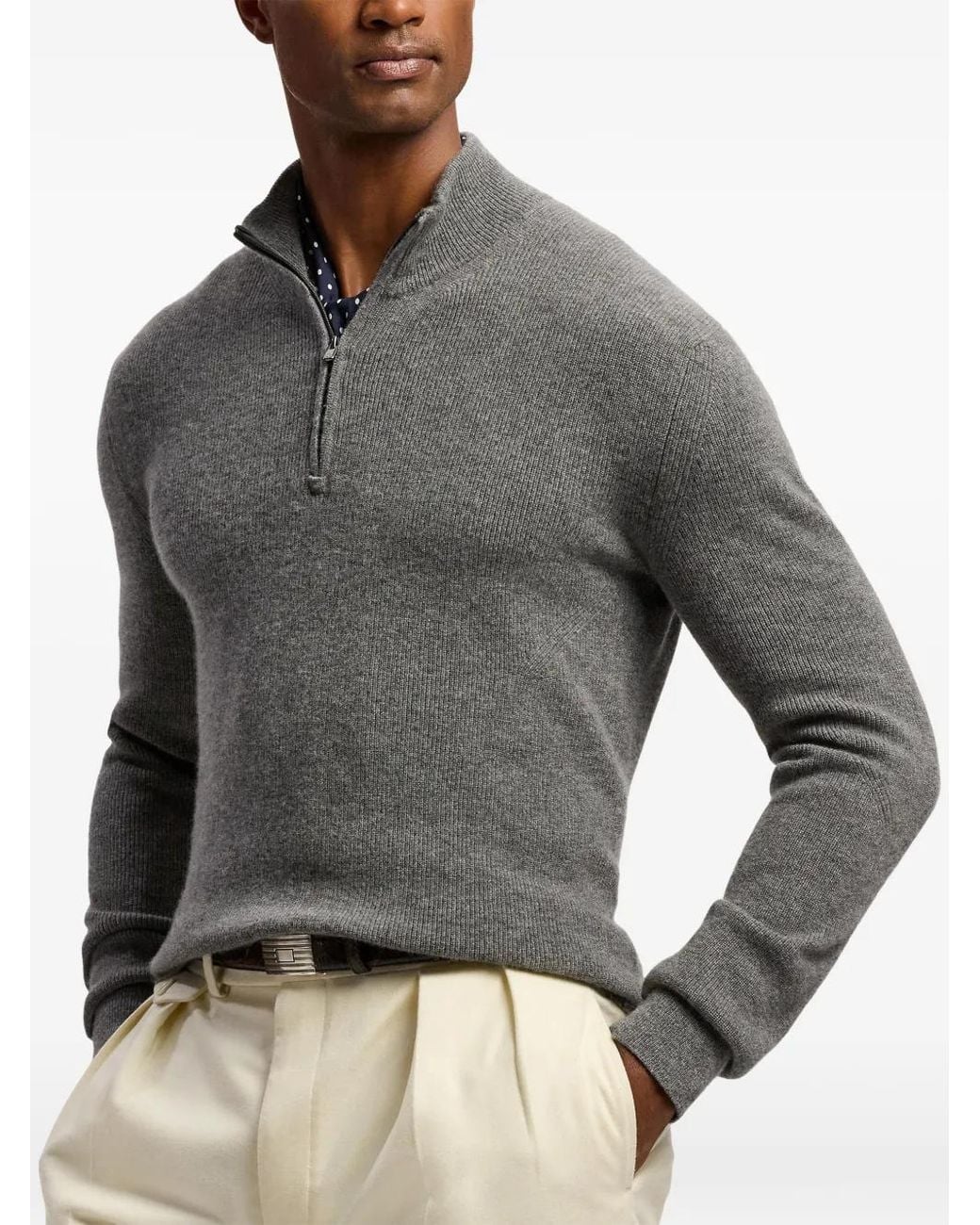 Ralph Lauren Gray Quarter-Zip Cashmere Sweater for men