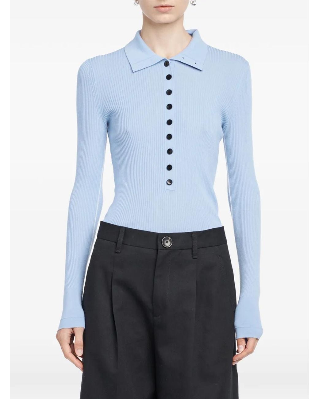 Maria McManus Blue Long-Sleeve Button Polo Shirt