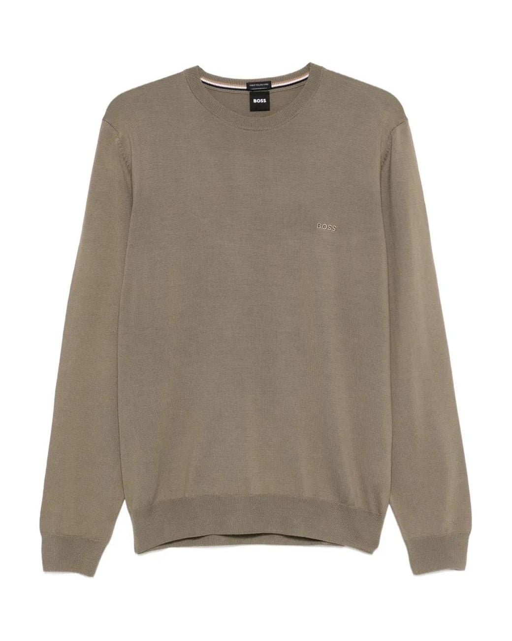 Boss Brown Logo-Embroidered Crew-Neck Sweater for men
