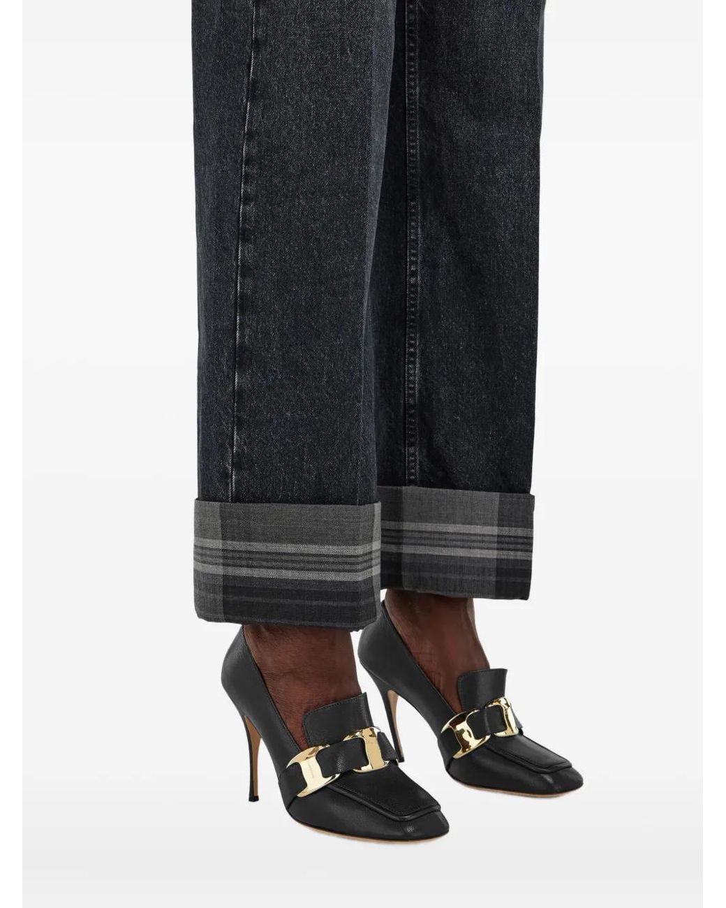 Ferragamo Blue Tartan-Cuffs Straight-Leg Jeans