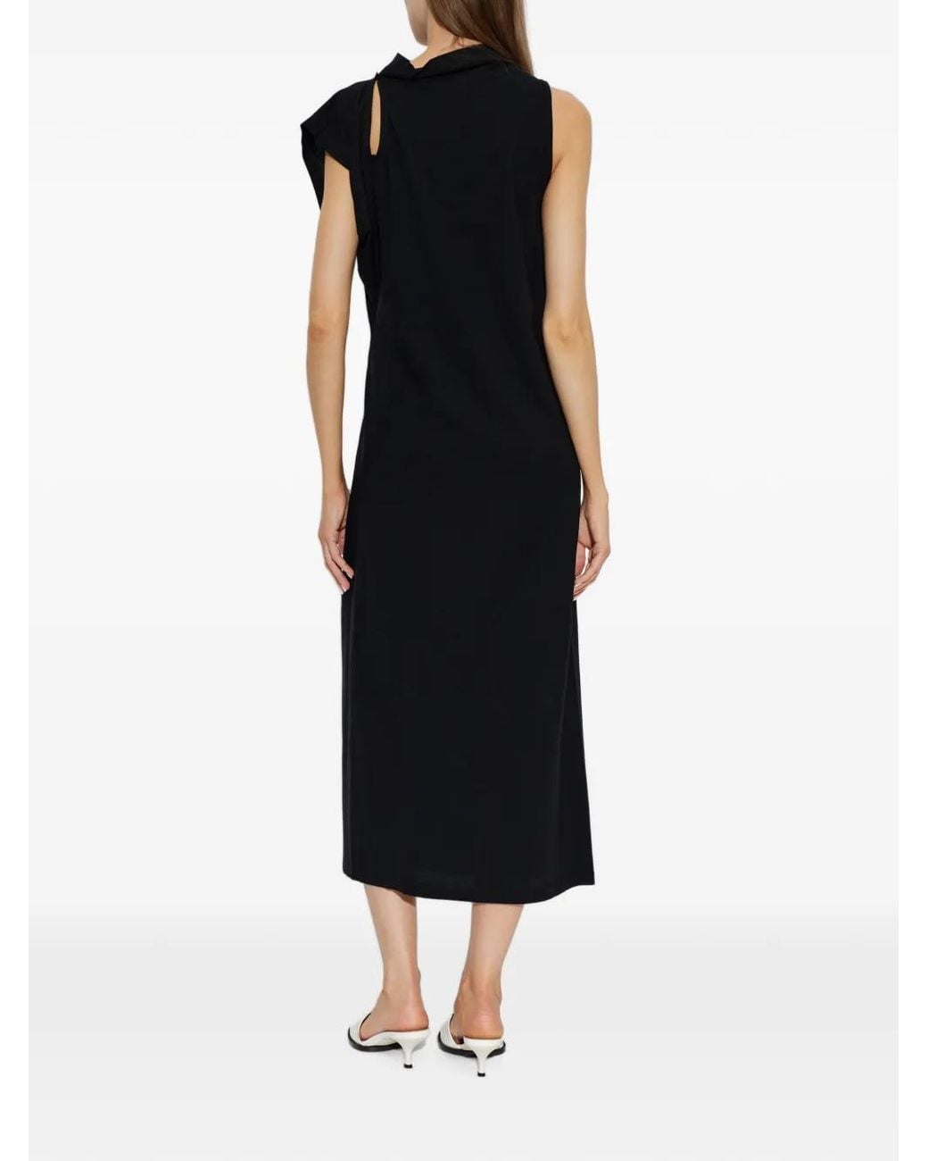 Issey Miyake Black Cut-Out Side-Slit Midi Dress