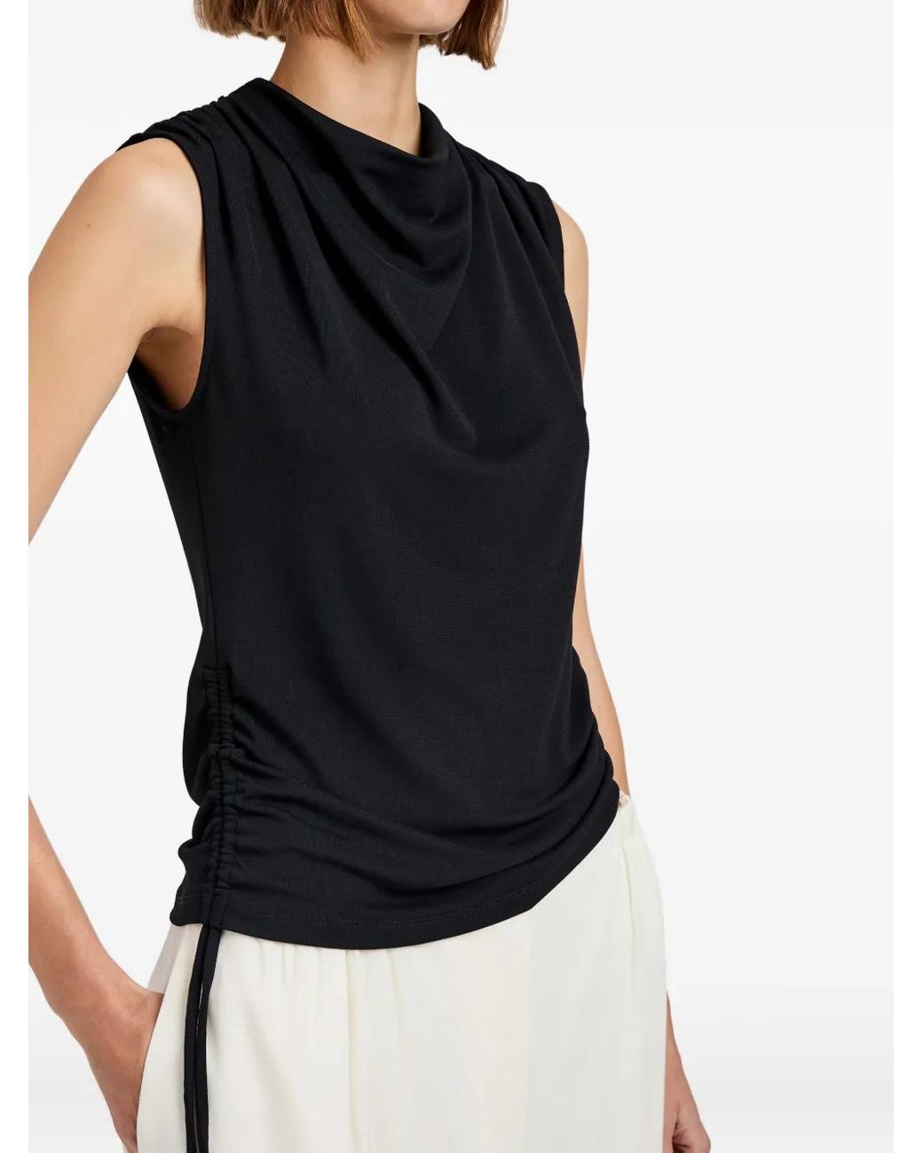 Proenza Schouler Black Elna Cowl-Neck Drawstring Top