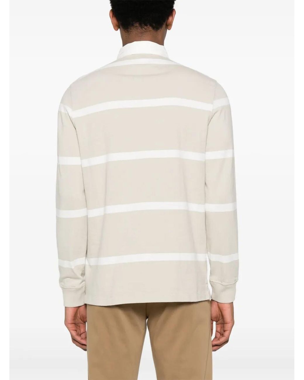Boggi White Striped Cotton Polo Shirt for men
