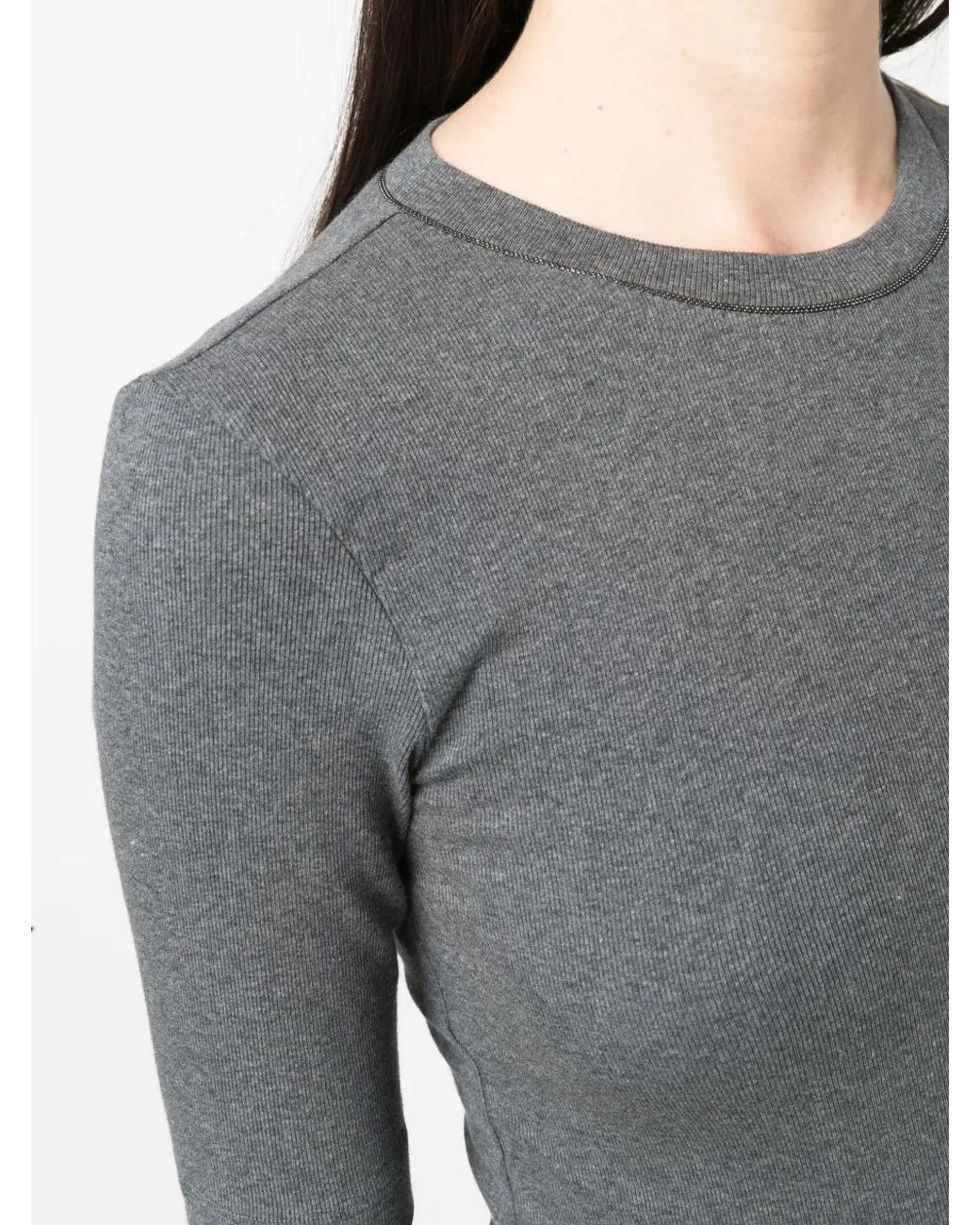 Brunello Cucinelli Gray Short-Sleeve Knitted Top