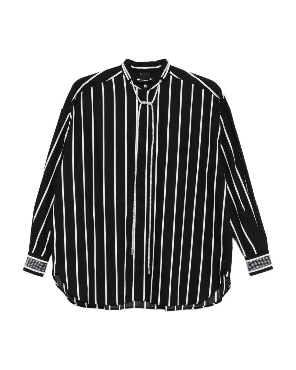 Pinko Black Striped Shirt With Shiny Laces