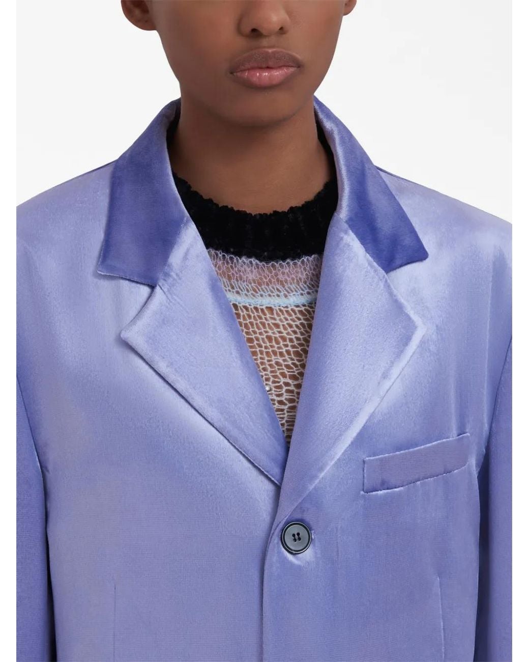 Marni Blue Gima Single-Breasted Satin Blazer