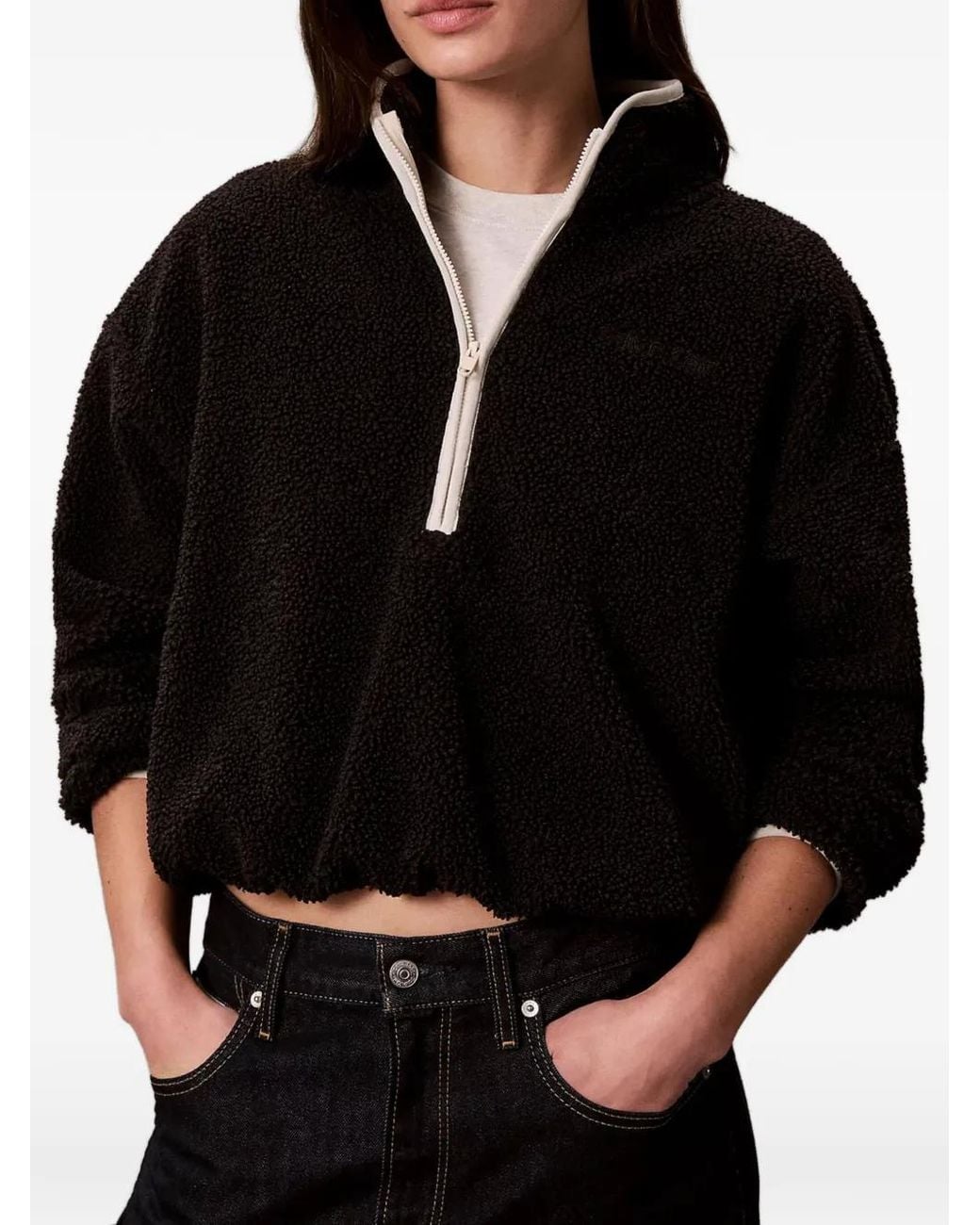 Calvin Klein Black Pull À Col Zippé En Tissu Teddy