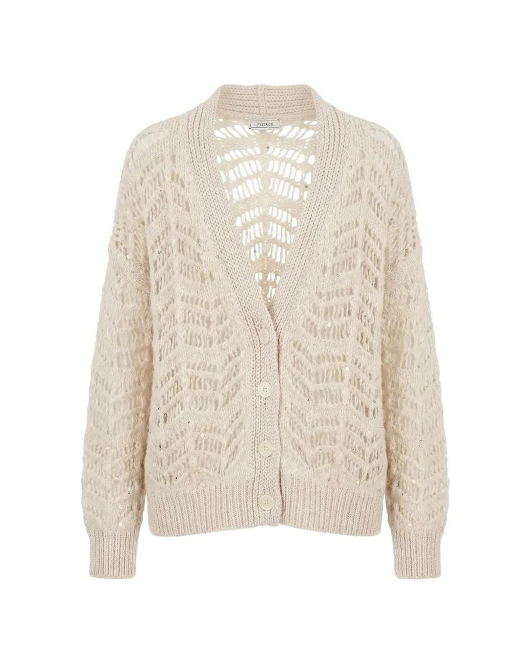 Peserico White Sequin-Embellished Open-Knit Cardigan
