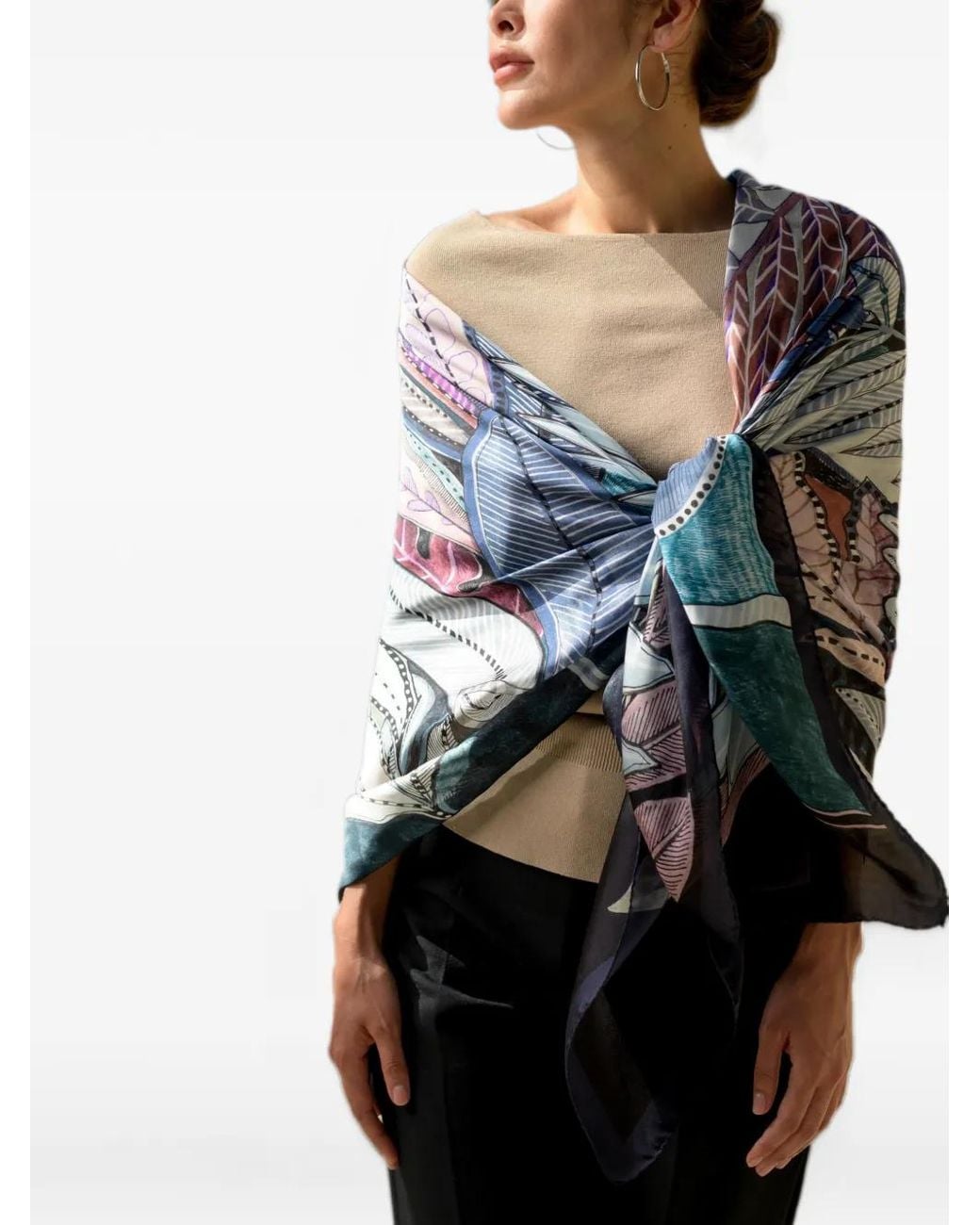 Elizabetta Blue Debora Leaf-Pattern Scarf