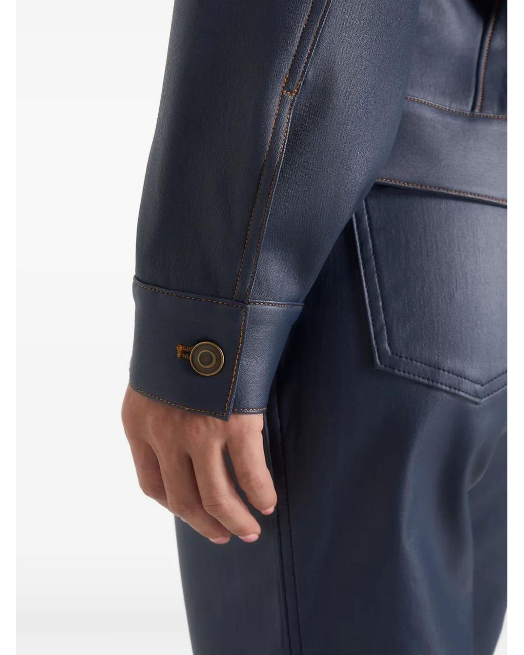 Manière De Voir Blue Karla Wax Effect Cinch Waist Jacket