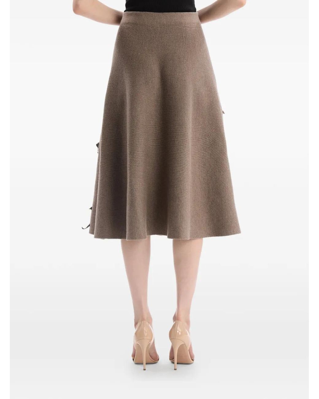 Oscar de la Renta Natural Hibiscus-Embroidered Knit Skirt