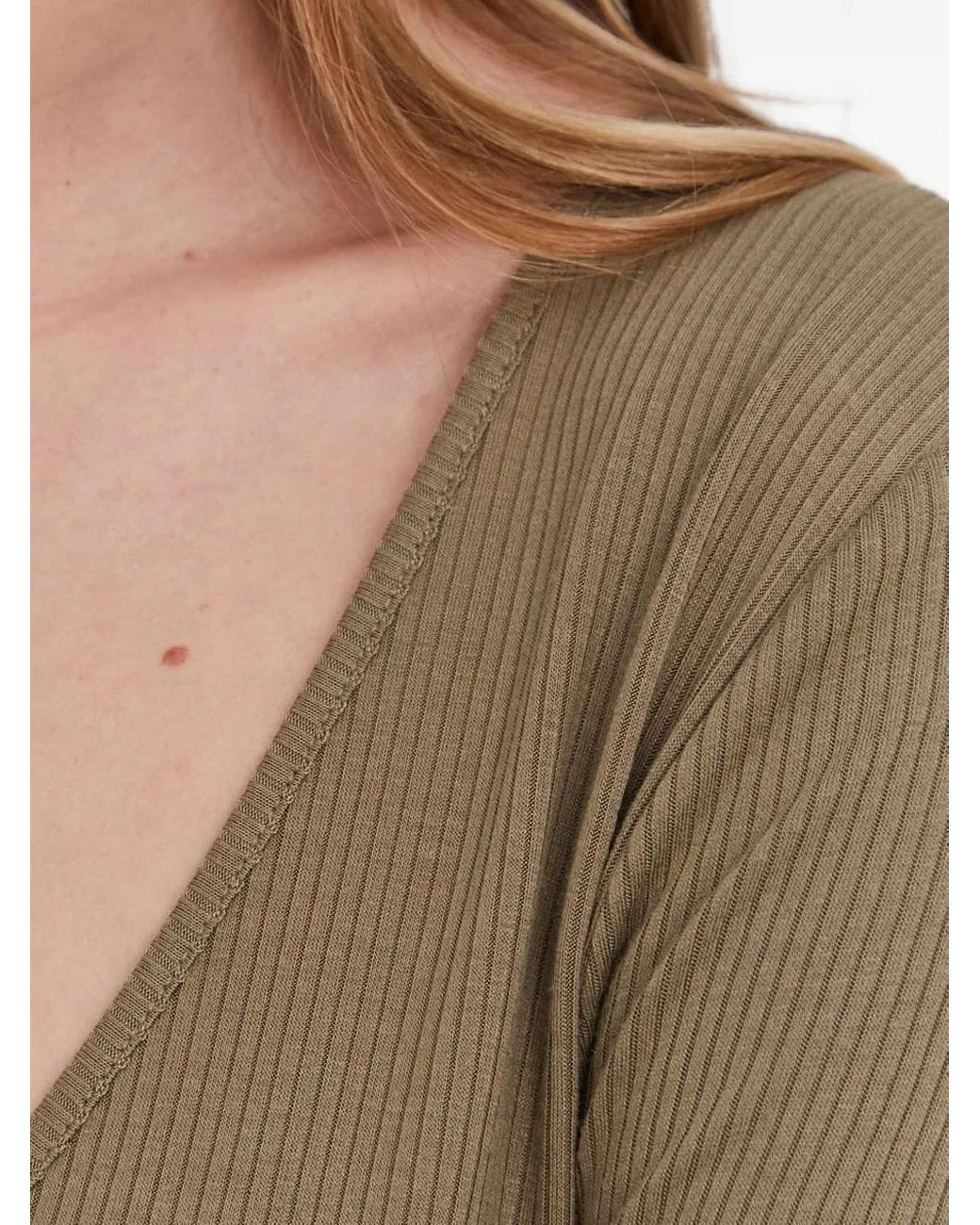 Samsøe & Samsøe Green Ribbed V-Neck Maxi Dress