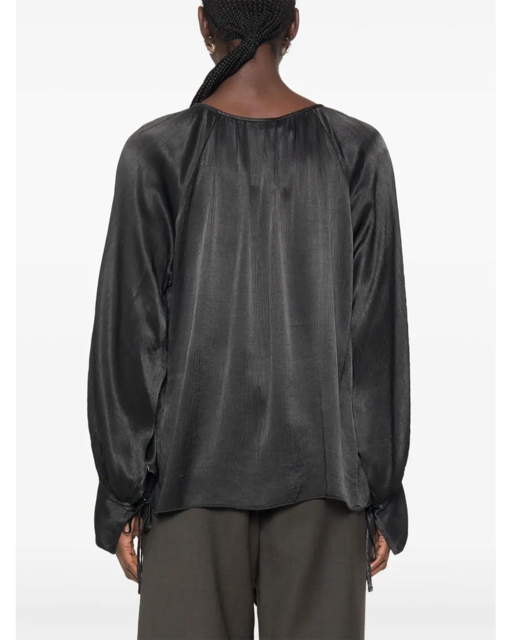 Dixie Black Satin-Finish Tie-Cuff Top