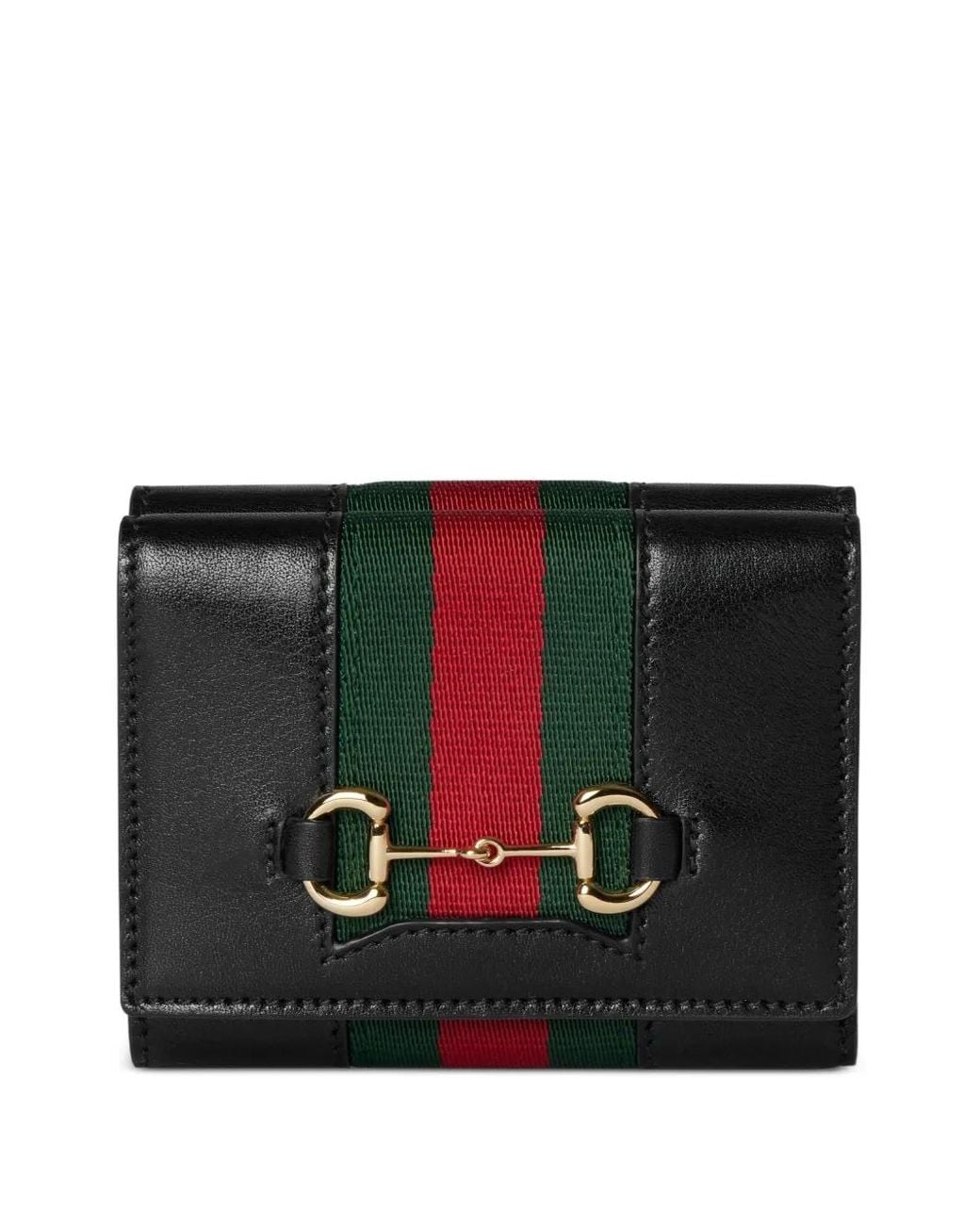 Gucci Black Horsebit Web Small Tri-Fold Wallet
