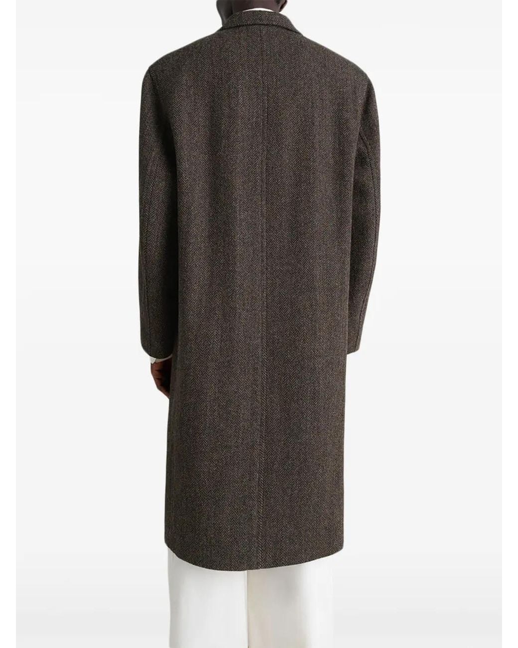 Lemaire Black Herringbone-Tweed Coat for men