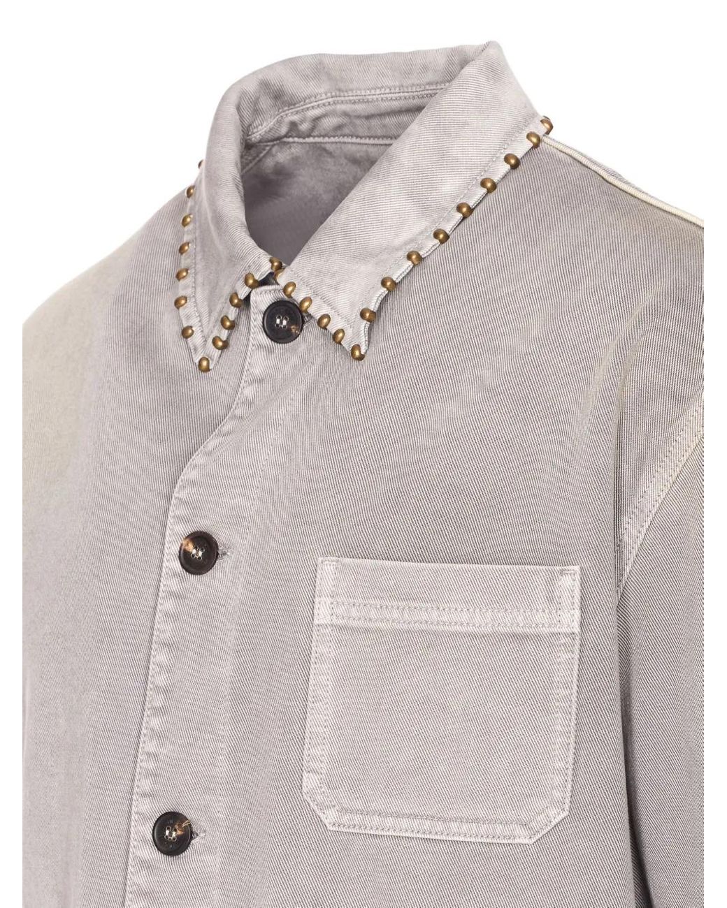 Golden Goose Deluxe Brand Gray Denim Shirt With Stud Embellishments for men