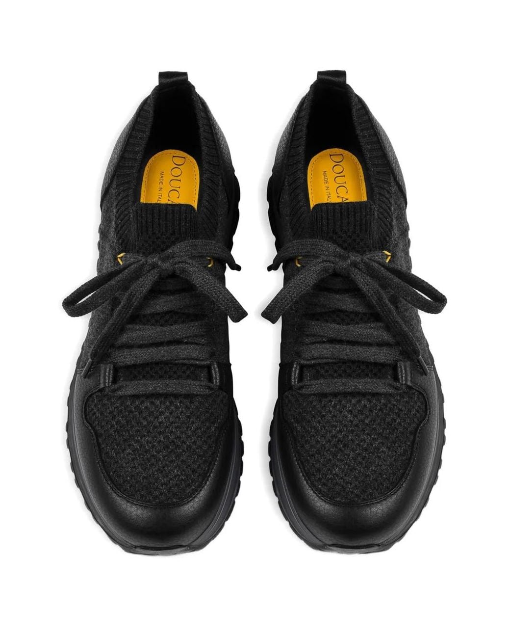 Doucal's Black Wool-Panelled Leather Sneakers for men