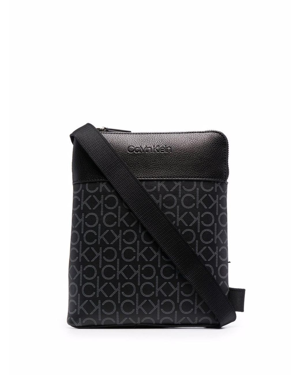 Calvin Klein Embossed Monogram-Pattern Crossbody Bag - Black for Women