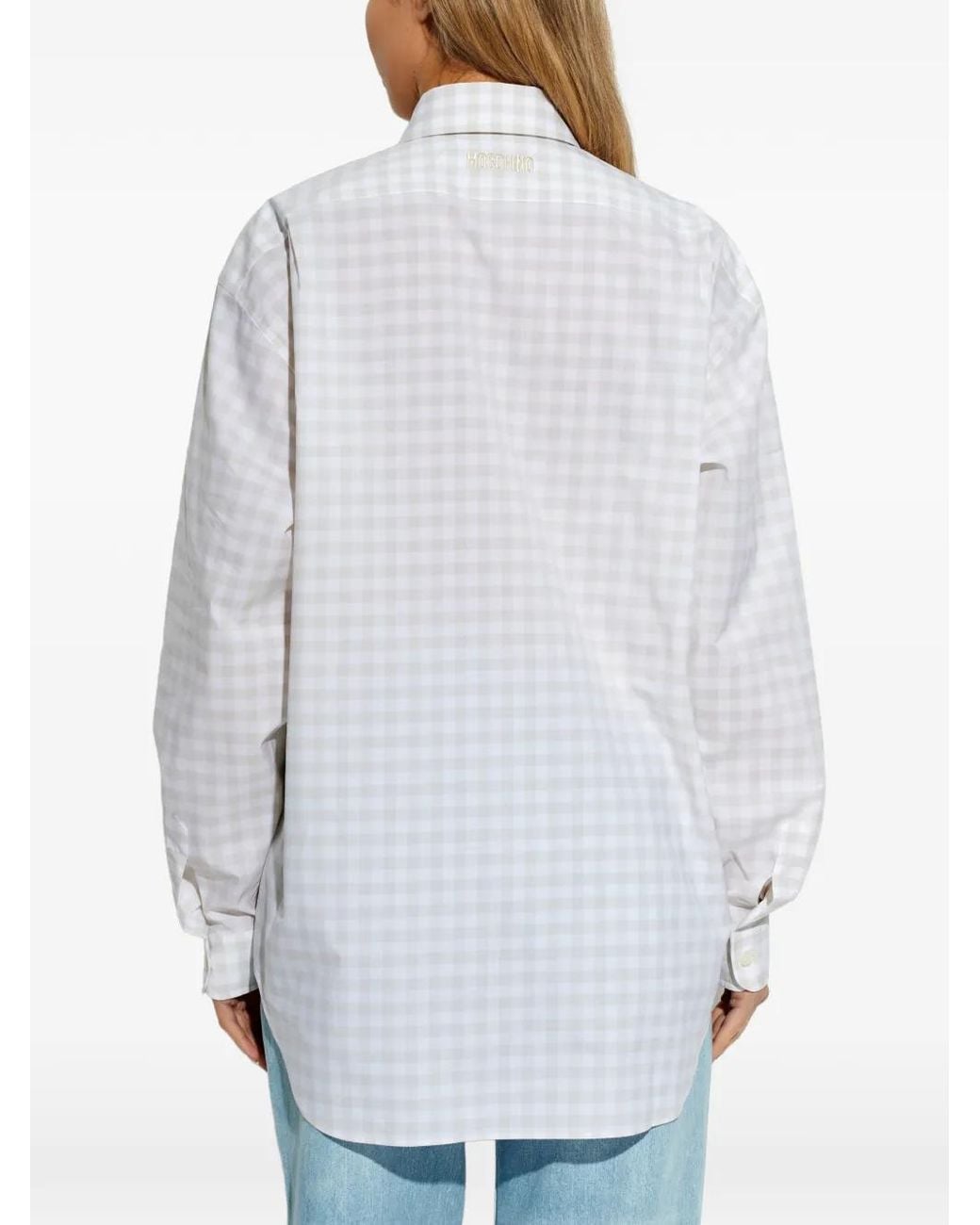 Moschino White Heart-Motif Check-Pattern Shirt