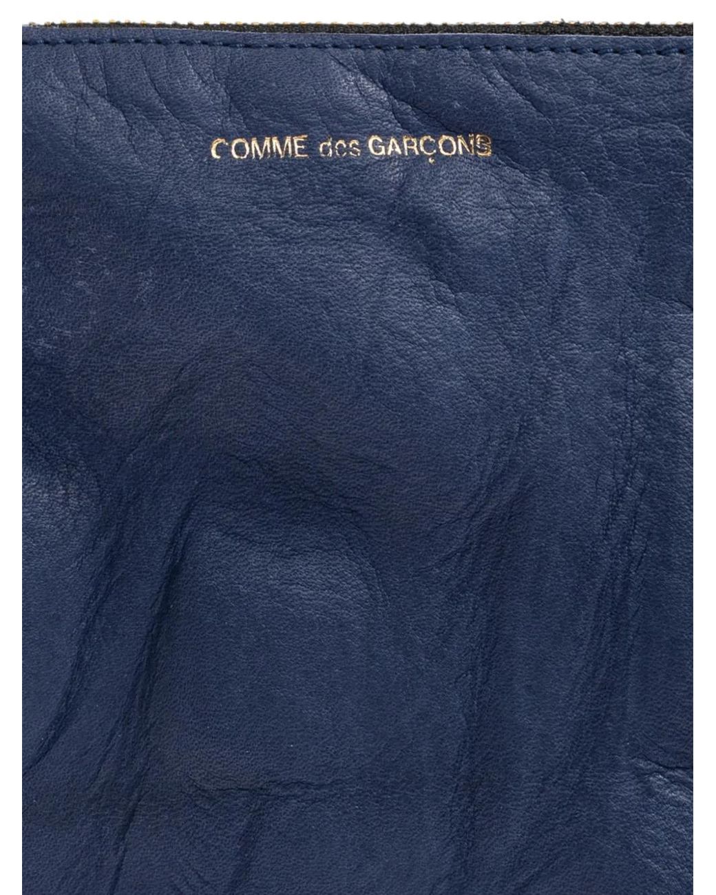 Comme des Garçons Blue Logo-Print Leather Pouch